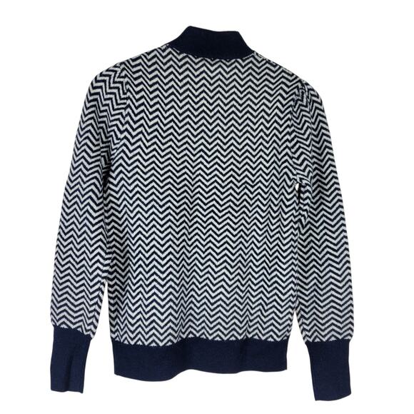 NEW J Crew Button Detail Mockneck Sweater Herringbone XS Blue White Alpaca Blend - Picture 3 of 13